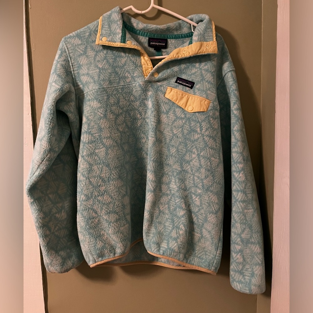 Blue Geometric Patagonia Snap T Fleece Pullover